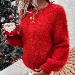 New red fuzzy long sleeve sweater